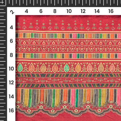 Cherry Red Floral Digital Print Cotton Cambric Fabric