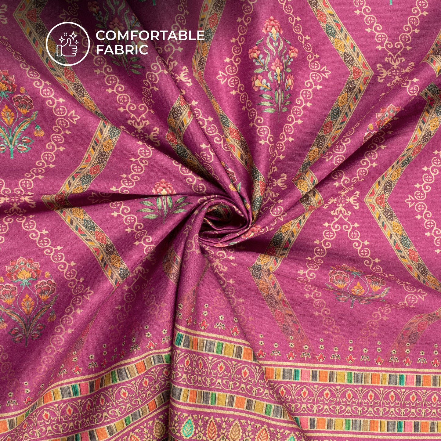 Purple Floral Digital Print Cotton Cambric Fabric