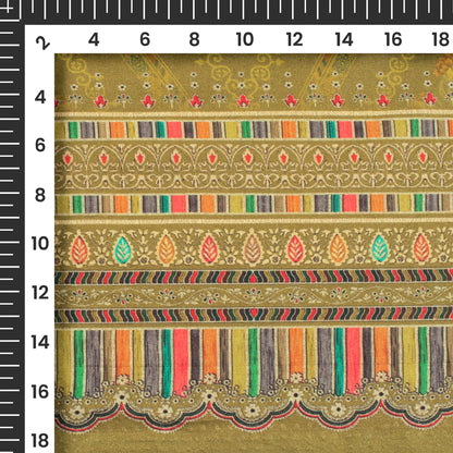 Olive Green Floral Digital Print Cotton Cambric Fabric