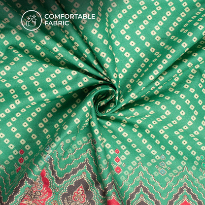 Emerald Green Bandhanii Digital Print Cotton Cambric Fabric