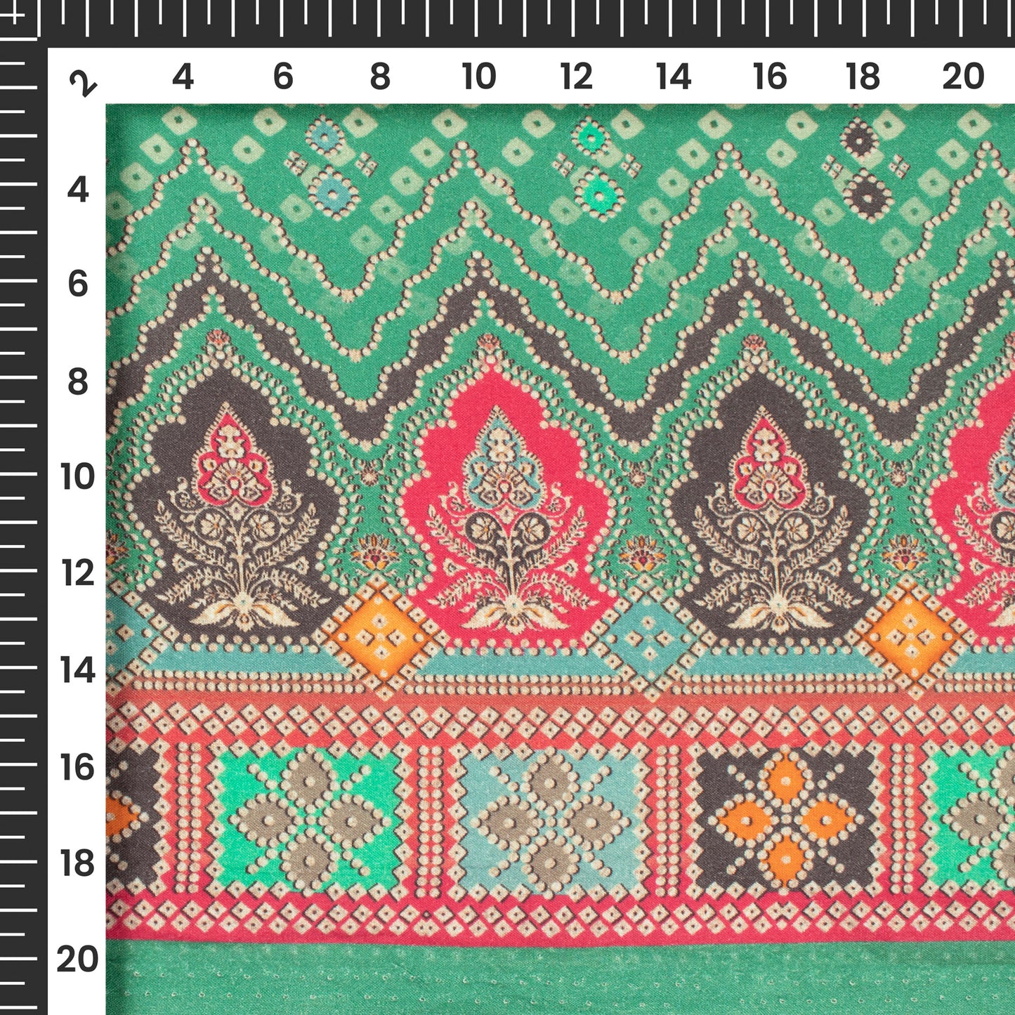 Emerald Green Bandhani Digital Print Cotton Cambric Fabric