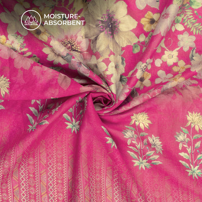 Soft Pure Digital Print Mulmul Cotton Fabric with Floral And Bandhani Border