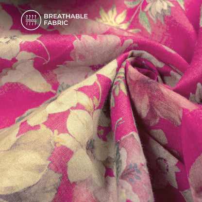 Soft Pure Digital Print Mulmul Cotton Fabric with Floral And Bandhani Border