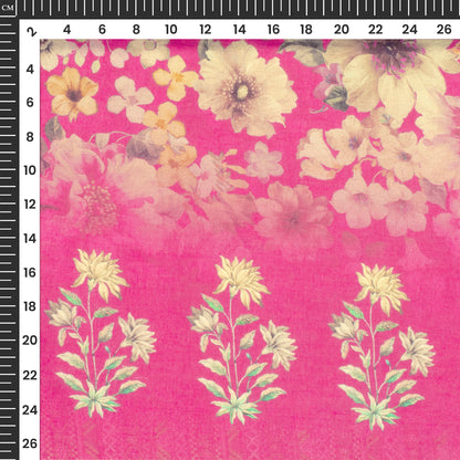 Soft Pure Digital Print Mulmul Cotton Fabric with Floral And Bandhani Border