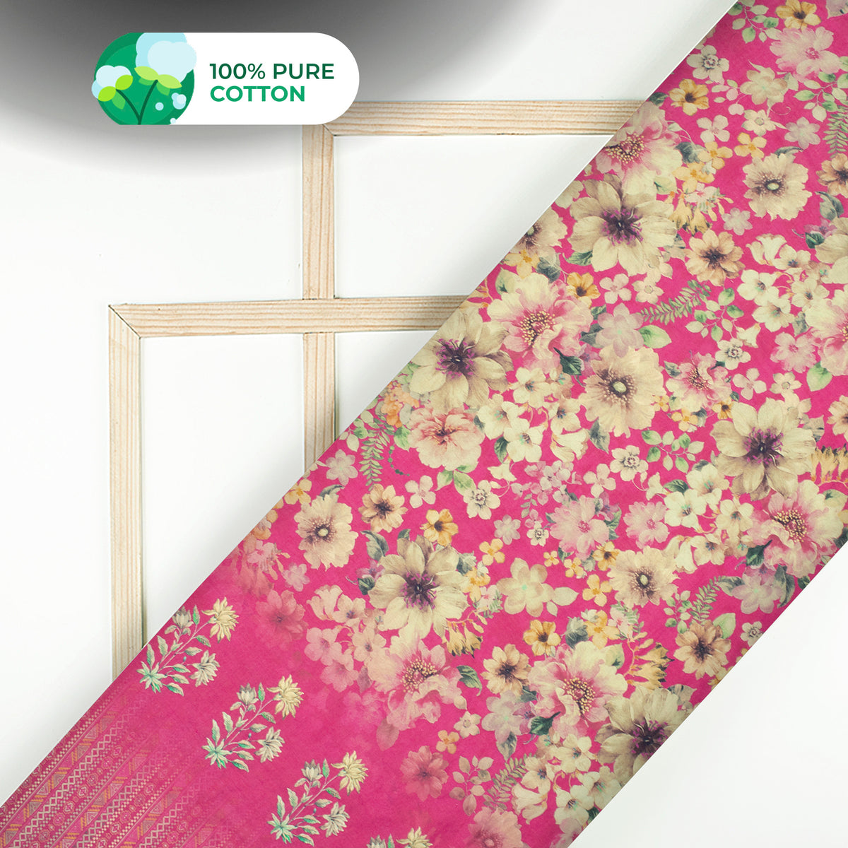 Soft Pure Digital Print Mulmul Cotton Fabric with Floral And Bandhani Border