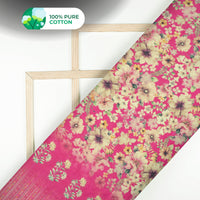 Soft Pure Digital Print Mulmul Cotton Fabric with Floral And Bandhani Border
