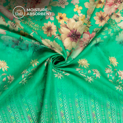 Digital Print Cotton Mulmul Blossom Fabric with Bandhani Magic Border