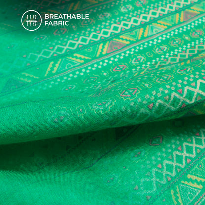 Digital Print Cotton Mulmul Blossom Fabric with Bandhani Magic Border