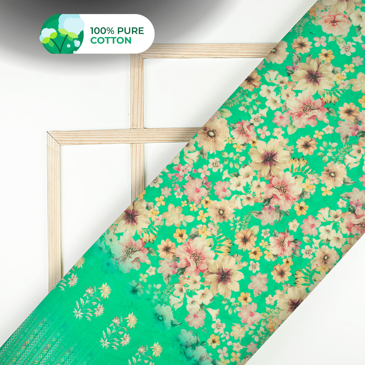 Digital Print Cotton Mulmul Blossom Fabric with Bandhani Magic Border
