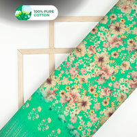 Digital Print Cotton Mulmul Blossom Fabric with Bandhani Magic Border