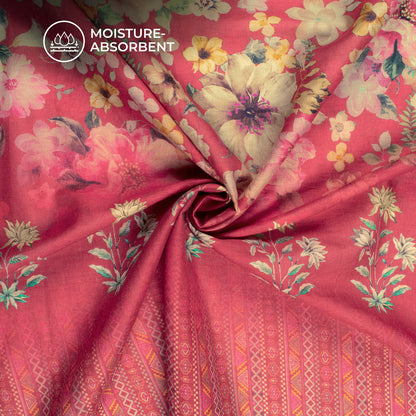 Soft Touch DIY Digital Print Mulmul Fabric - Floral , Traditional Border