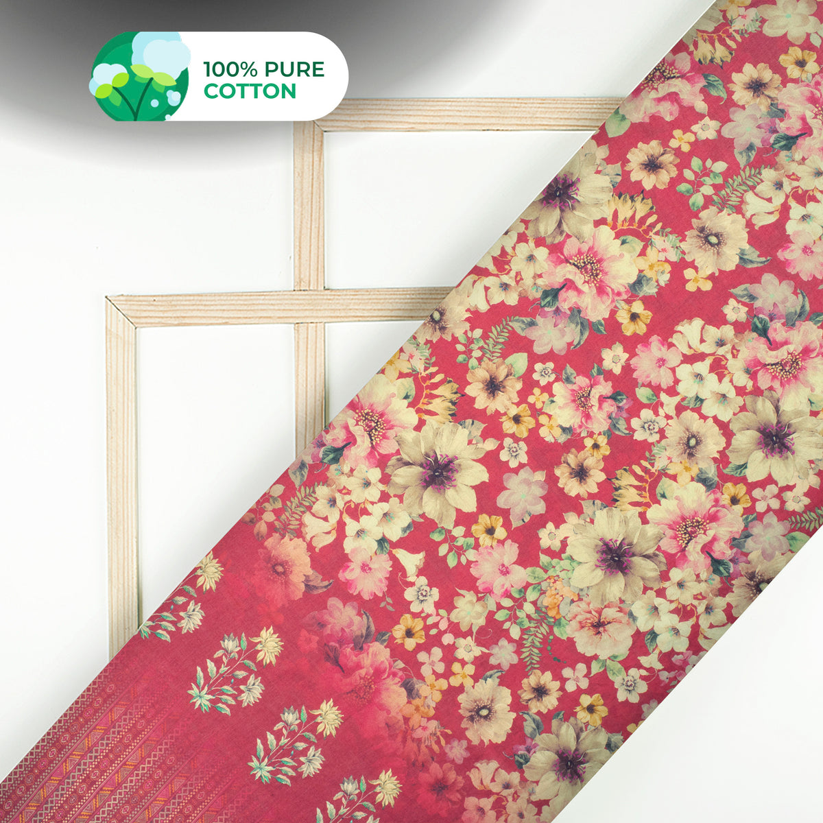 Soft Touch DIY Digital Print Mulmul Fabric - Floral , Traditional Border