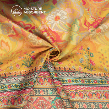 Craft-Ready Digital Print Cotton Mulmul - Floral, Contrast Border