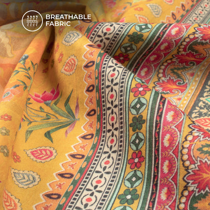Craft-Ready Digital Print Cotton Mulmul - Floral, Contrast Border