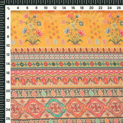 Craft-Ready Digital Print Cotton Mulmul - Floral, Contrast Border