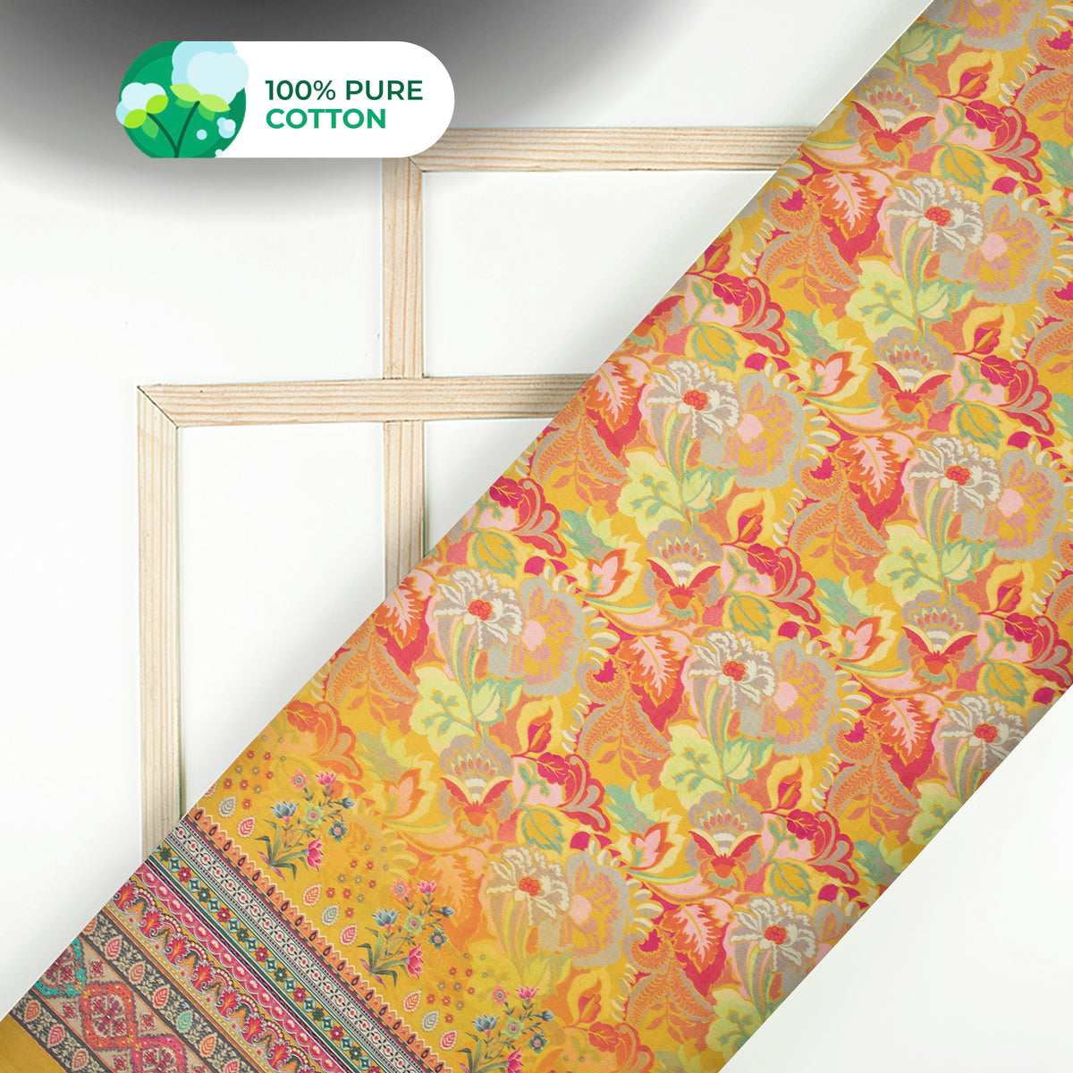 Craft-Ready Digital Print Cotton Mulmul - Floral, Contrast Border