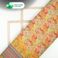 Craft-Ready Digital Print Cotton Mulmul - Floral, Contrast Border