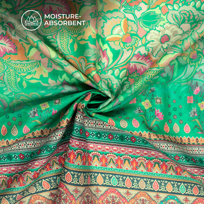 Creative Digital Print Mulmul Cotton Fabric - Floral, Designer Border