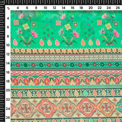 Creative Digital Print Mulmul Cotton Fabric - Floral, Designer Border