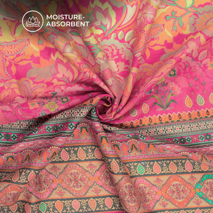 Design Lab: Digital Print Cotton Mulmul With Trendy Border, Floral Vibe