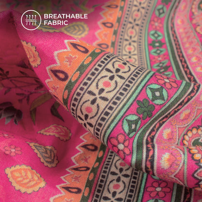 Design Lab: Digital Print Cotton Mulmul With Trendy Border, Floral Vibe