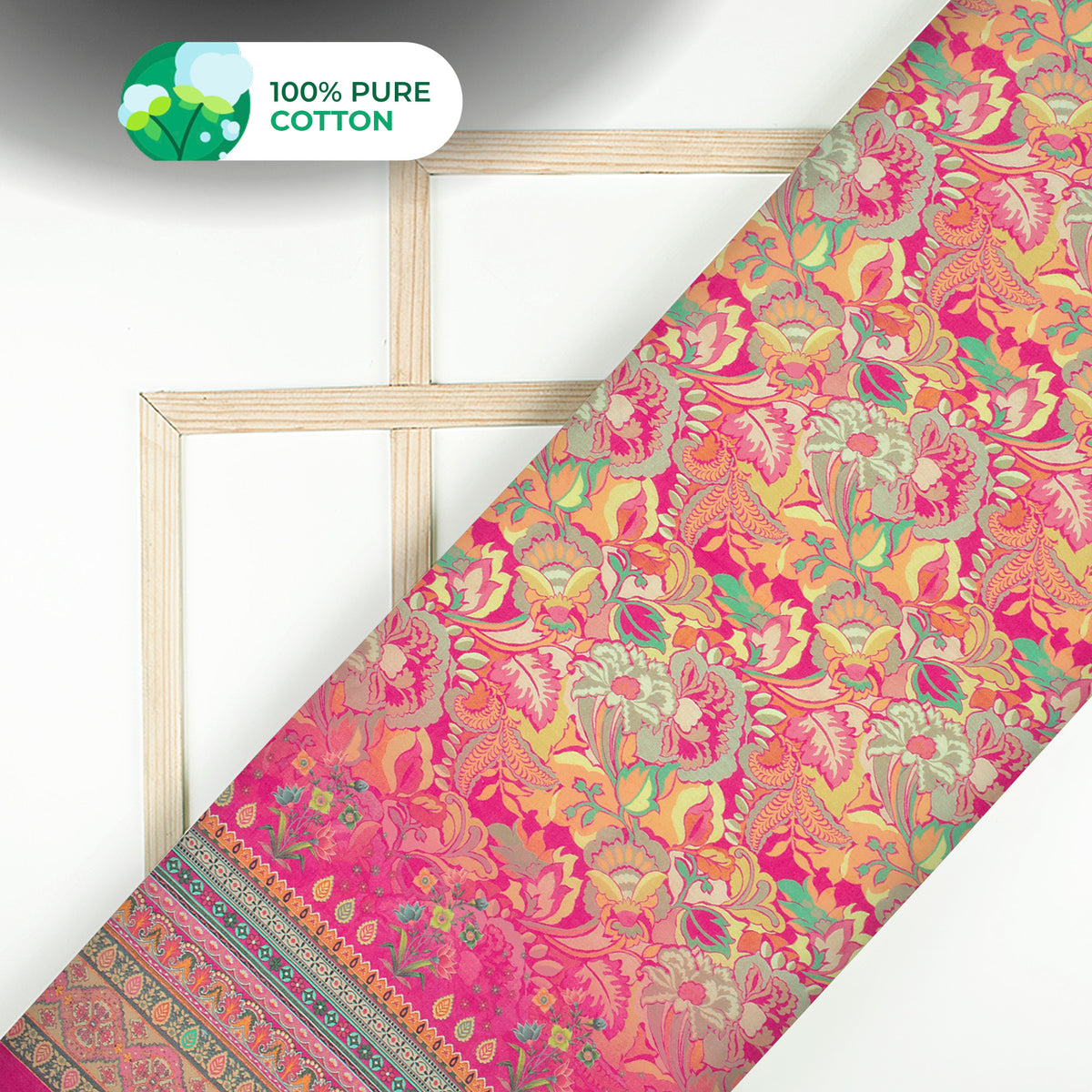 Design Lab: Digital Print Cotton Mulmul With Trendy Border, Floral Vibe