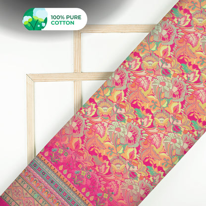 Design Lab: Digital Print Cotton Mulmul With Trendy Border, Floral Vibe
