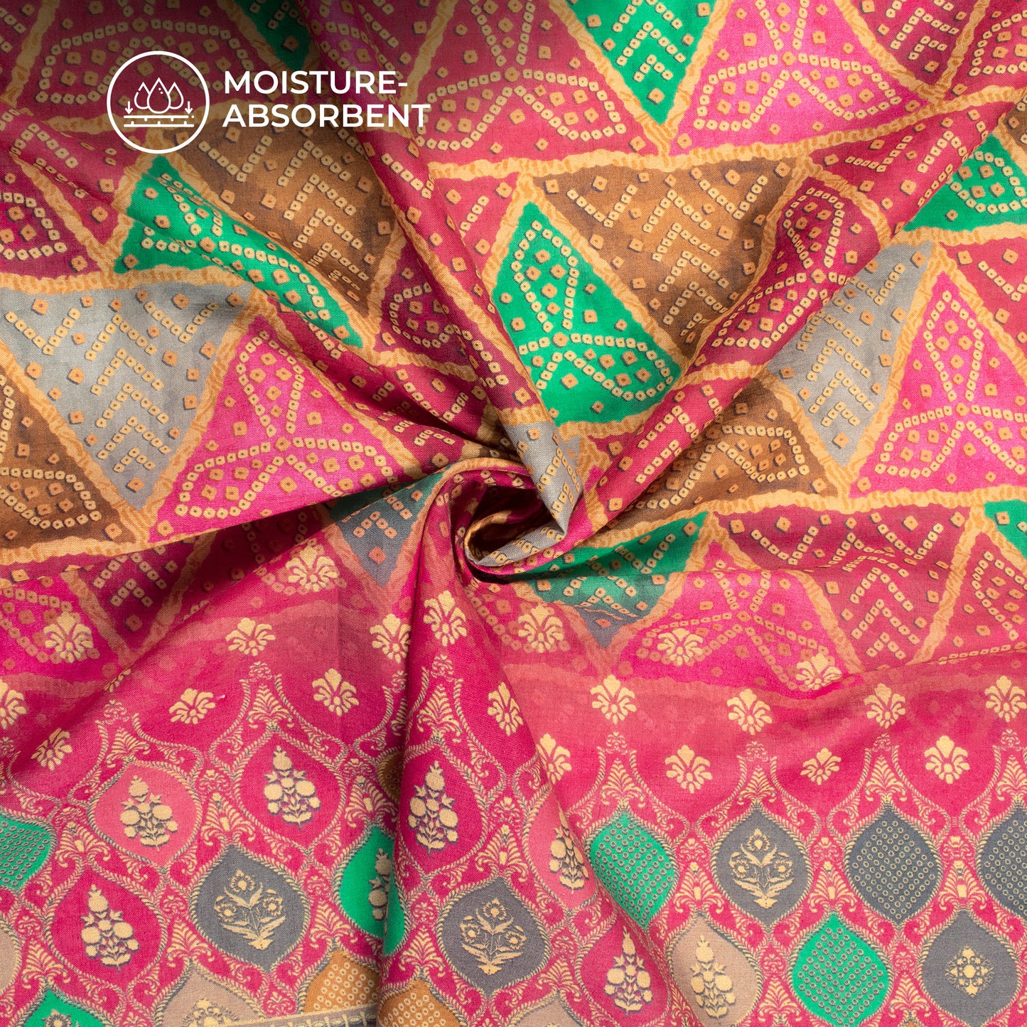Seamless Bandhani Digital Print Cotton Mulmul  Lightweight Fabric