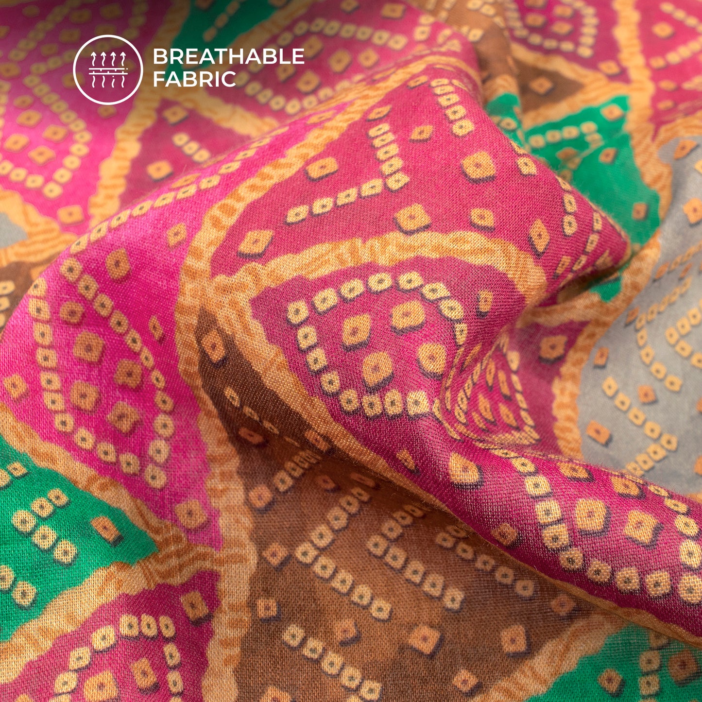Seamless Bandhani Digital Print Cotton Mulmul  Lightweight Fabric