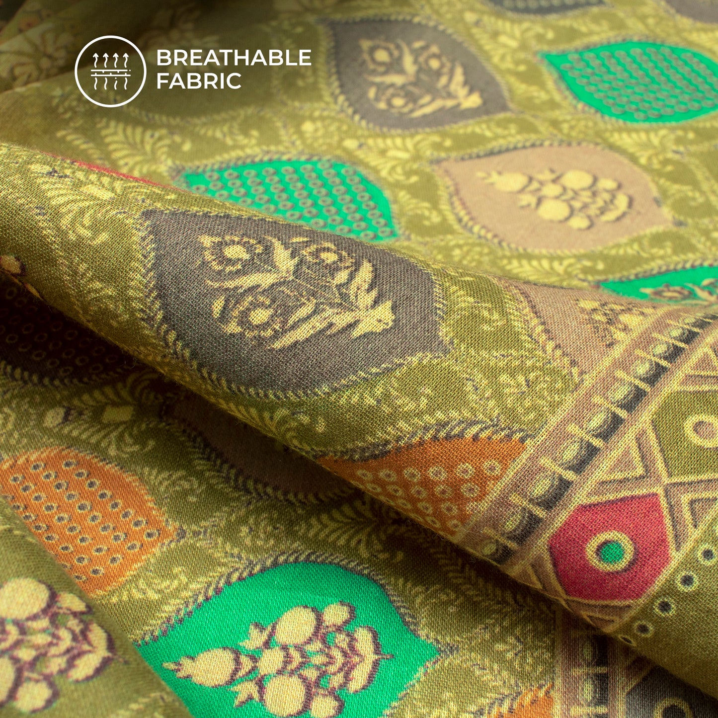 Bandhani Bloom Drop Digital Print Cotton Mulmul Fabric, Seamless And Rare