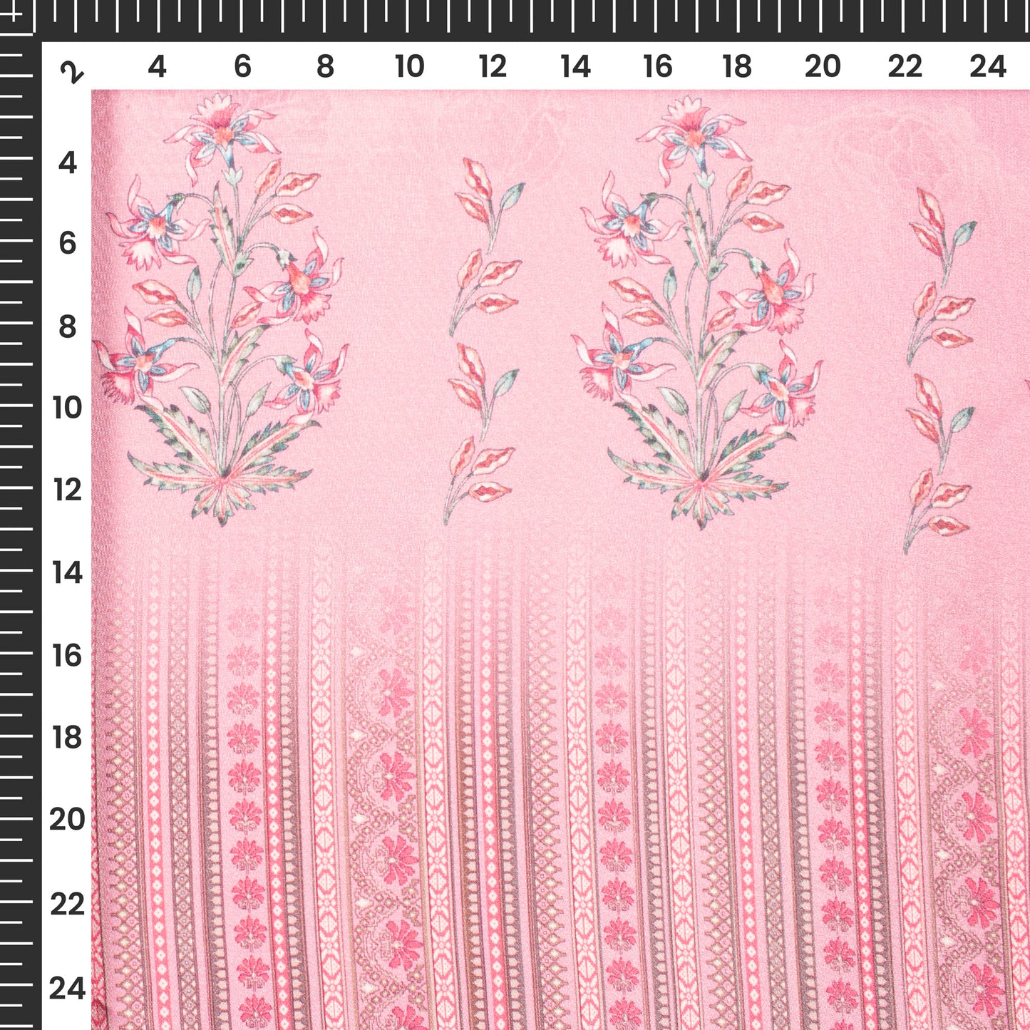 Mouvelouse Pink Floral Digital Print Crepe Silk Fabric