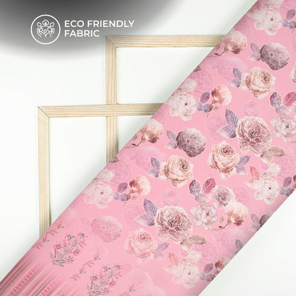 Mouvelouse Pink Floral Digital Print Crepe Silk Fabric
