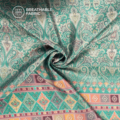 Emerald Green Paisley Digital Print Crepe Silk Fabric