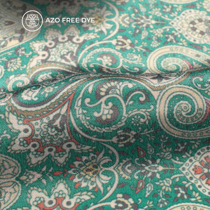 Emerald Green Paisley Digital Print Crepe Silk Fabric