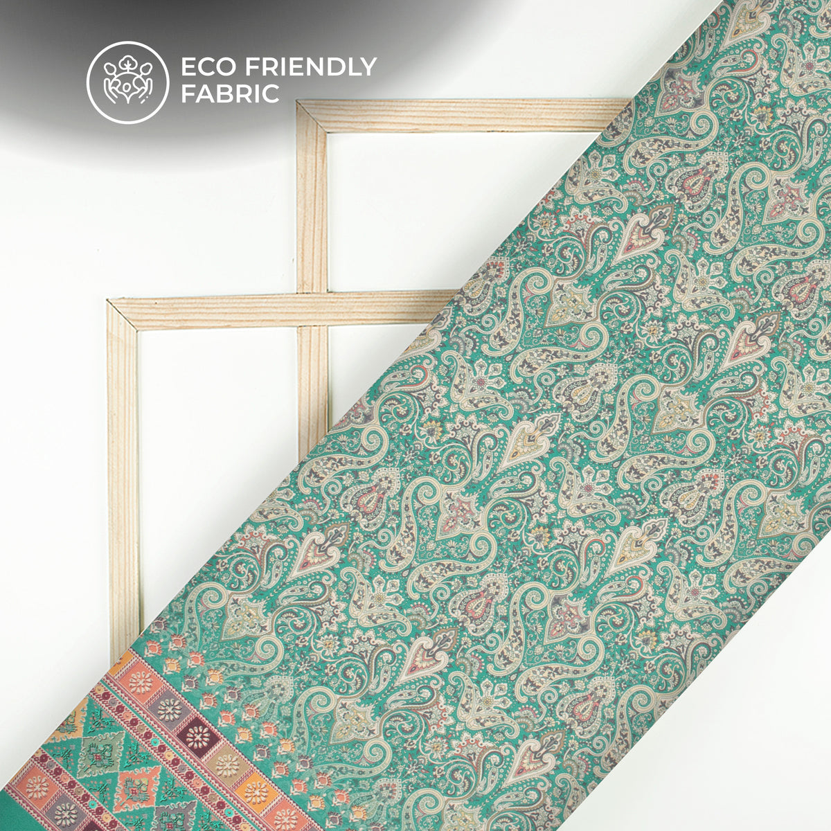 Emerald Green Paisley Digital Print Crepe Silk Fabric
