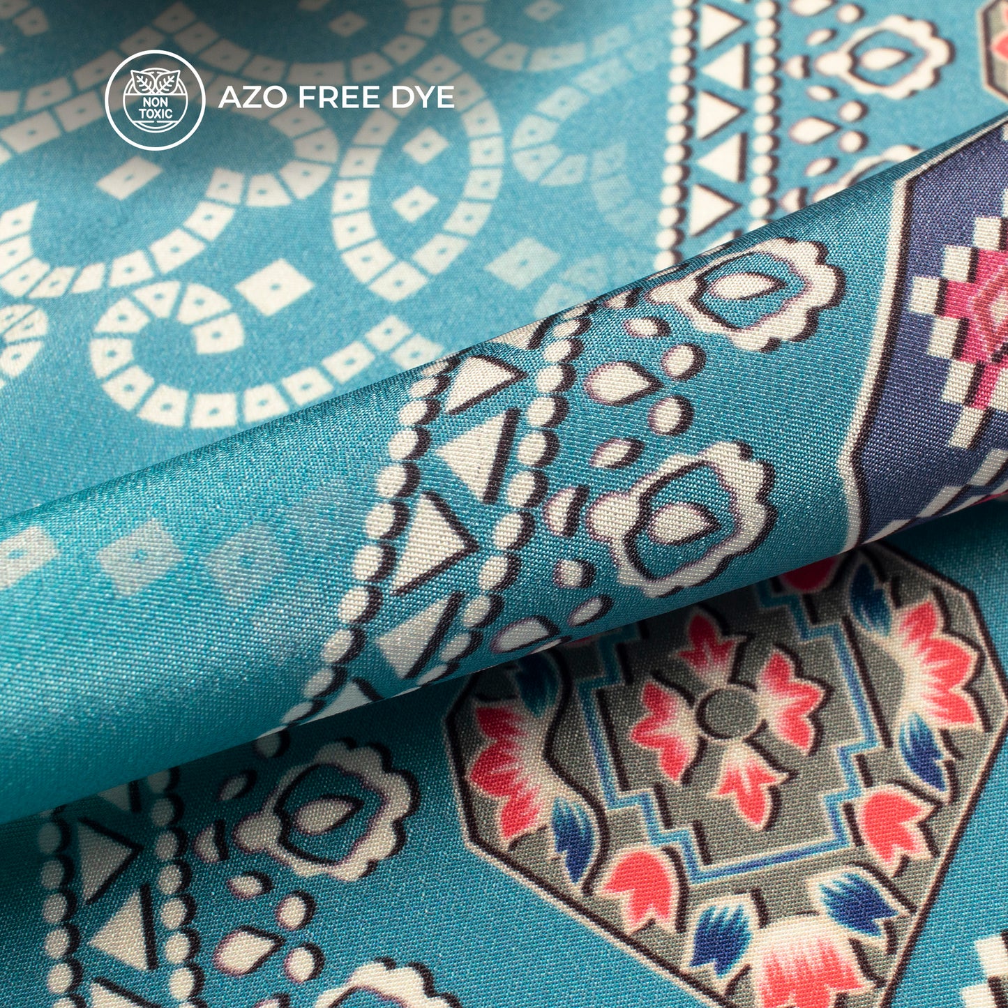 Stone Blue Bandhani Digital Print Crepe Silk Fabric