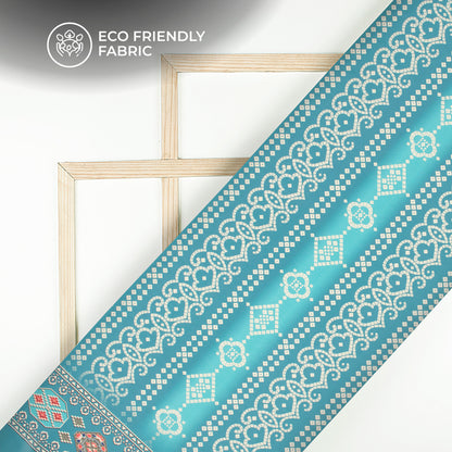 Stone Blue Bandhanii Digital Print Crepe Silk Fabric