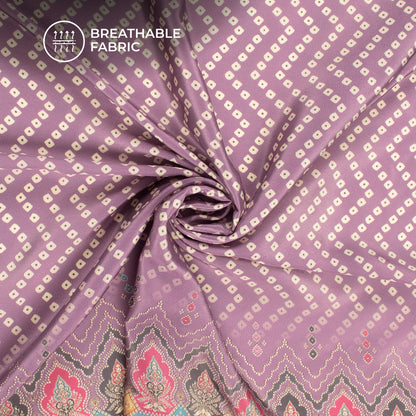 Lilac Purple Bandhanii Digital Print Crepe Silk Fabric