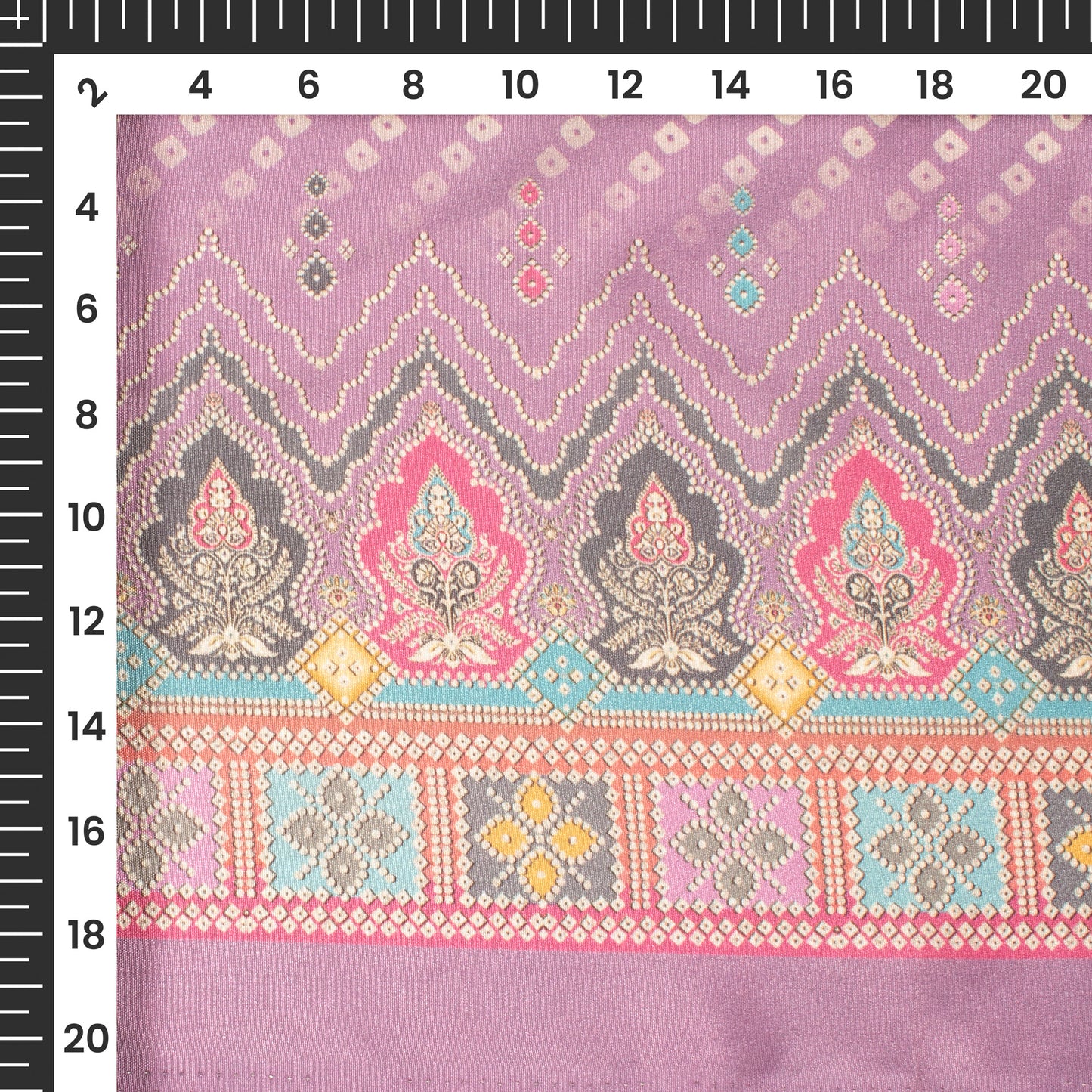 Lilac Purple Bandhani Digital Print Crepe Silk Fabric