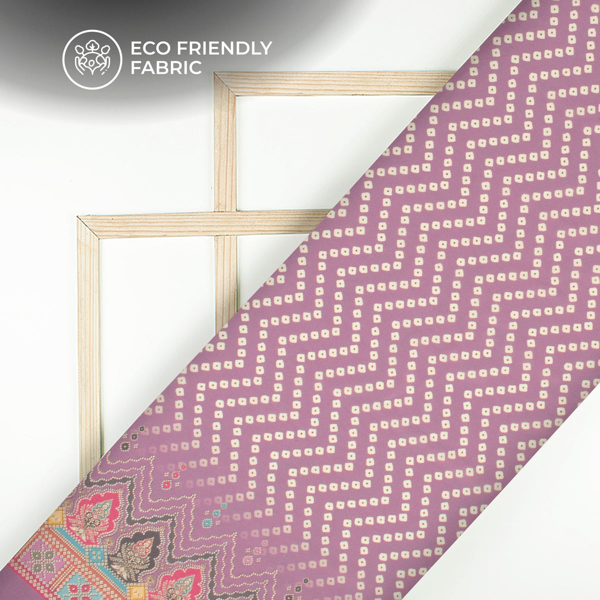 Lilac Purple Bandhanii Digital Print Crepe Silk Fabric