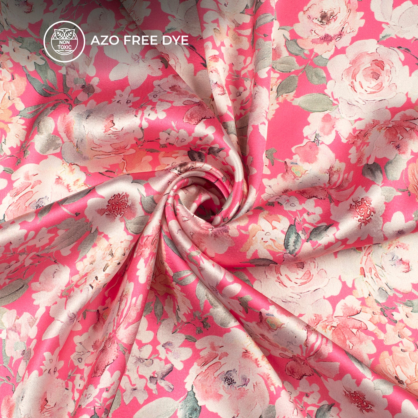 Fuscia Pink Floral Digital Print Japan Satin Fabric