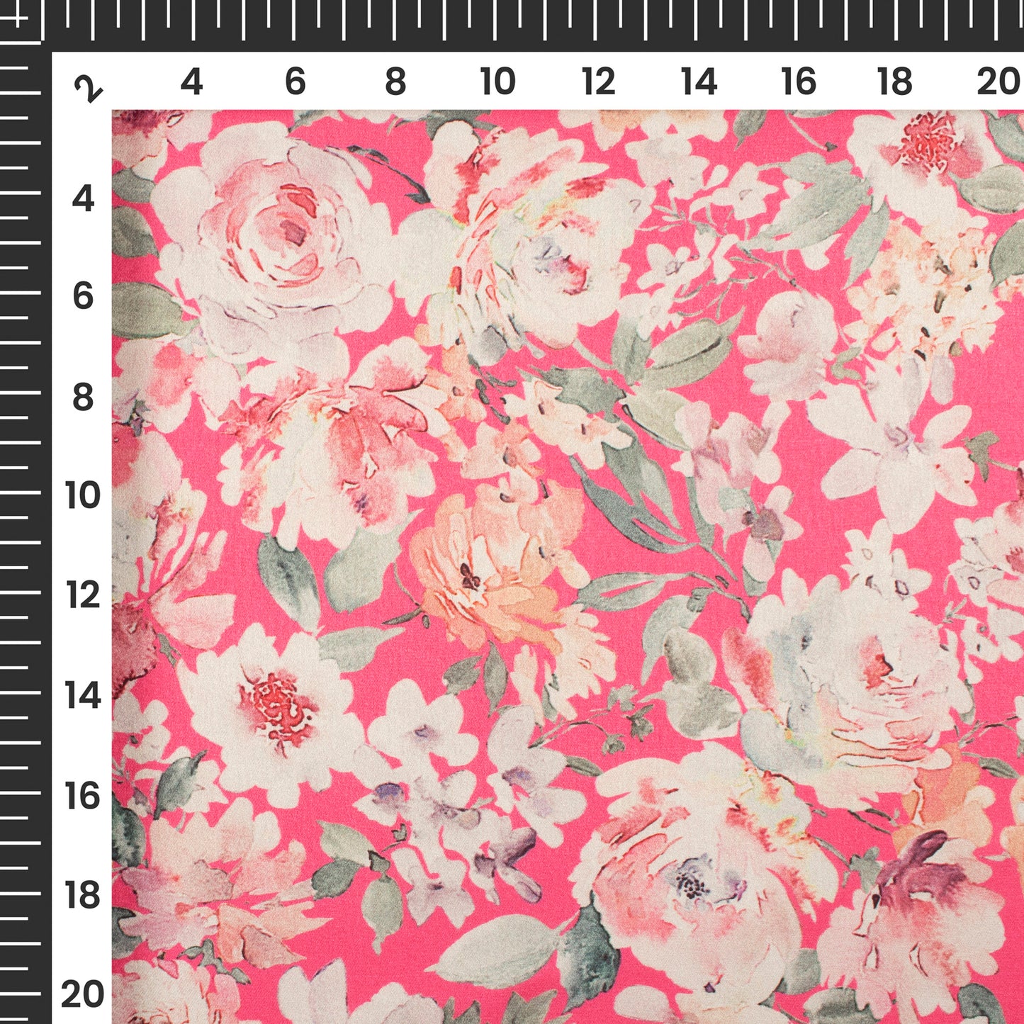 Fuscia Pink Floral Digital Print Japan Satin Fabric