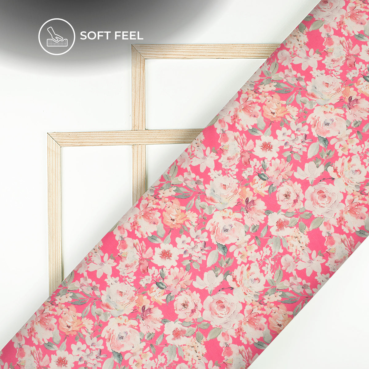 Fuscia Pink Floral Digital Print Japan Satin Fabric