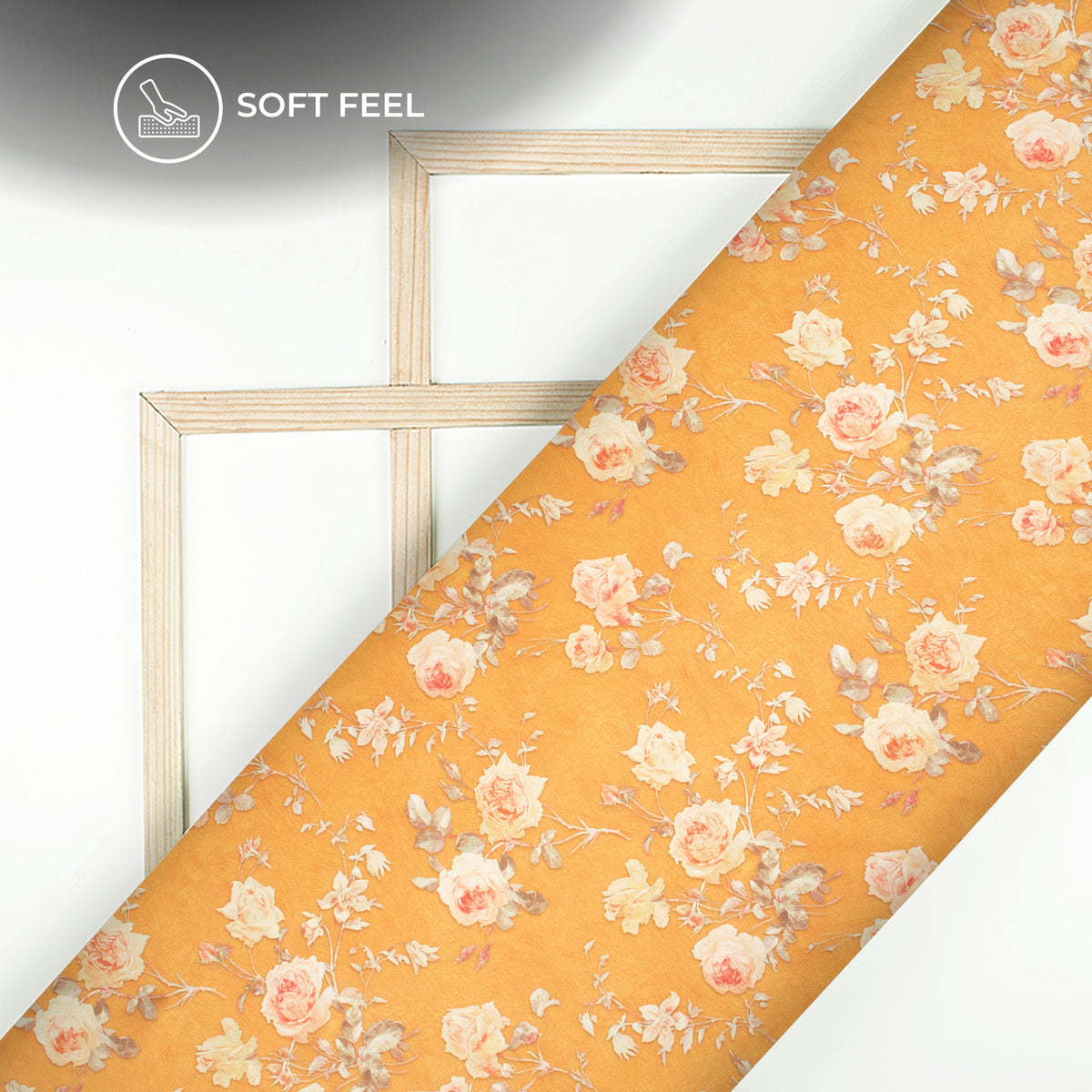 Gold Yellow Floral Digital Print Japan Satin Fabric