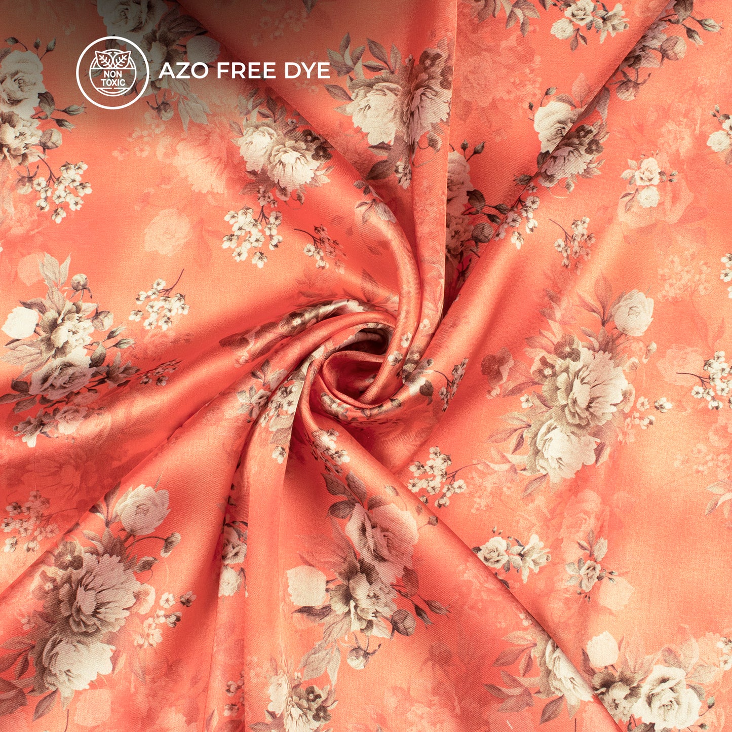 Salmon Pink Floral Digital Print Japan Satin Fabric