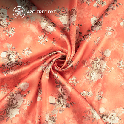 Salmon Pink Floral Digital Print Japan Satin Fabric