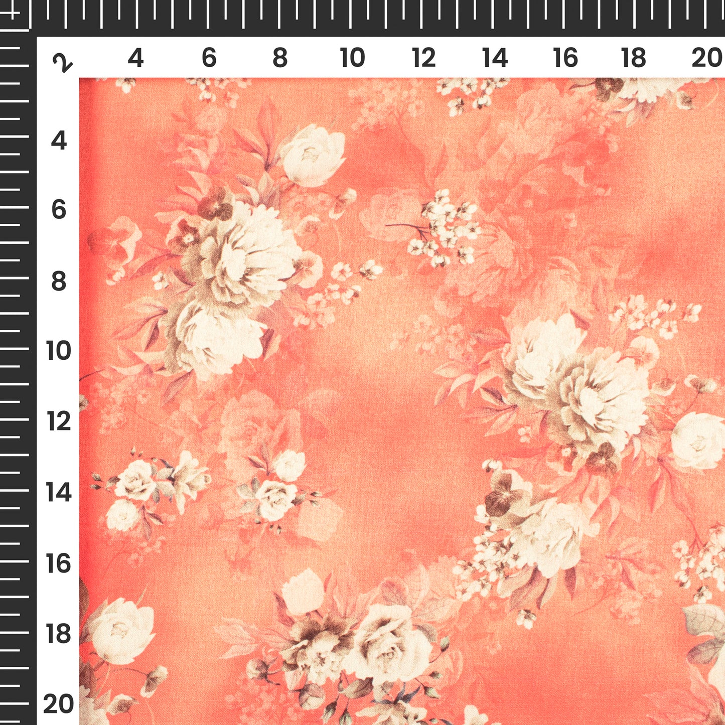 Salmon Pink Floral Digital Print Japan Satin Fabric