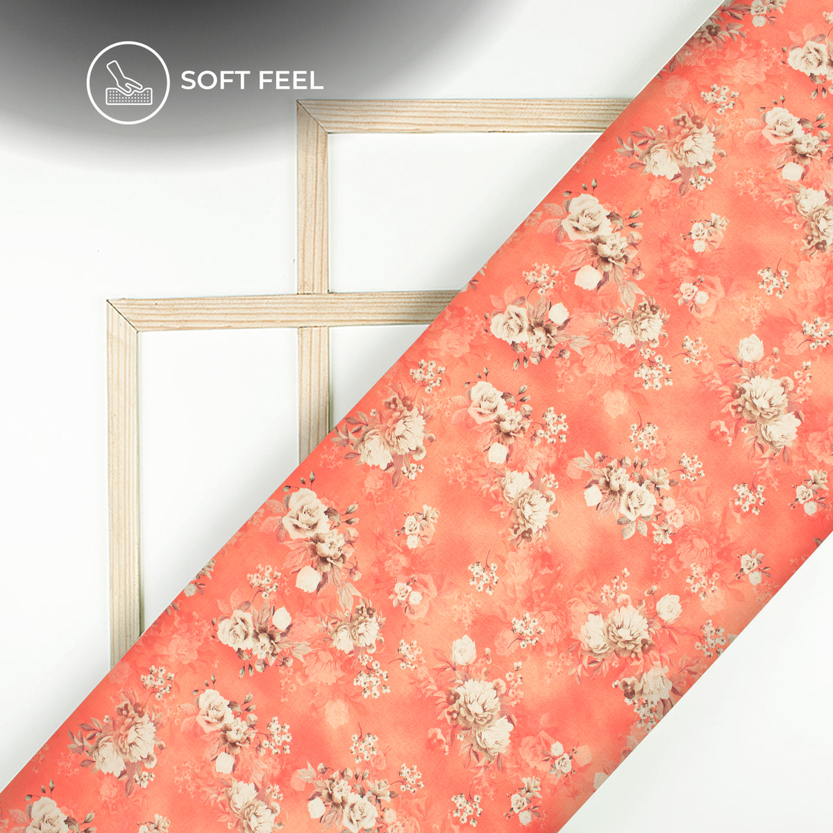 Salmon Pink Floral Digital Print Japan Satin Fabric