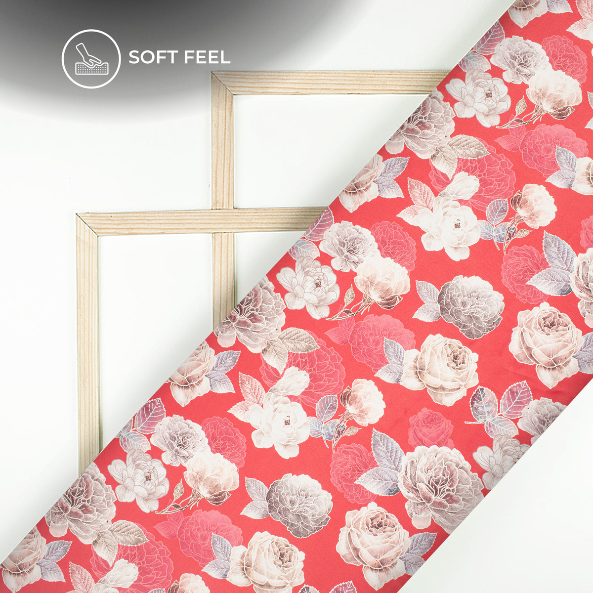 Cherry Red Floral Digital Print Japan Satin Fabric