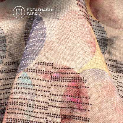 Multi-Color Geometrical Digital Print Linen Textured Fabric (Width 56 Inches)